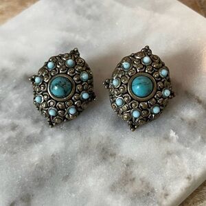 Vintage Turquoise Silver Stud Boho Earrings